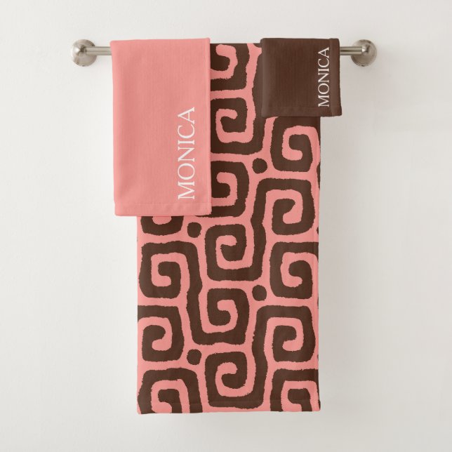 Elegant Brown Pink Abstract Script Name Towel (Insitu)