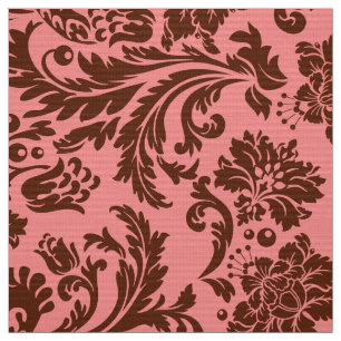Elegant Brown & Pink Floral Damasks Fabric