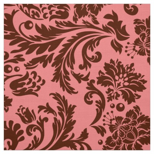 Elegant Brown & Pink Floral Damasks Fabric