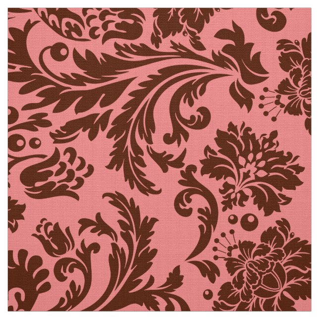 Elegant Brown & Pink Floral Damasks Fabric (Swatch)
