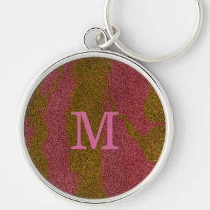 Elegant Brown Pink Glitter Monogram Keychain
