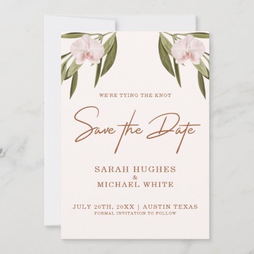 Elegant Brown Pink Green Orchid Boho Wedding Save The Date