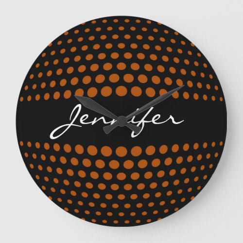 Elegant Brown Polka Dots Pattern Large Clock