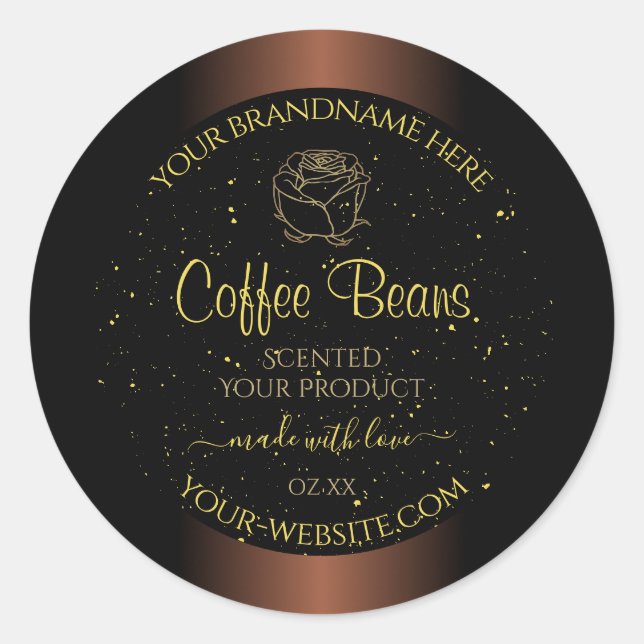 Elegant Brown Product Label Gold Soft Glitter Rose (Front)