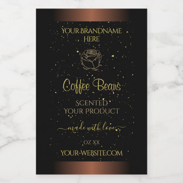 Elegant Brown Product Label Gold Soft Glitter Rose (Single Label)