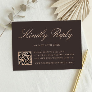 Elegant Brown QR Code Wedding RSVP Card