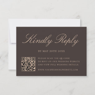 Elegant Brown QR Code Wedding RSVP Card