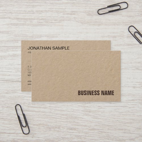Elegant Brown Real Kraft Paper Modern Template Business Card
