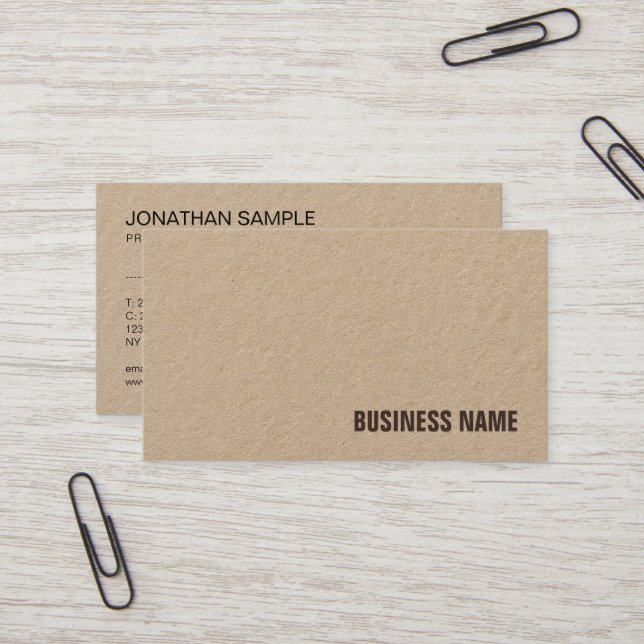 Elegant Brown Real Kraft Paper Modern Template Business Card (Front/Back In Situ)