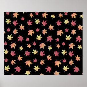 Elegant Brown Red Autumn Leaves Pattern Poster