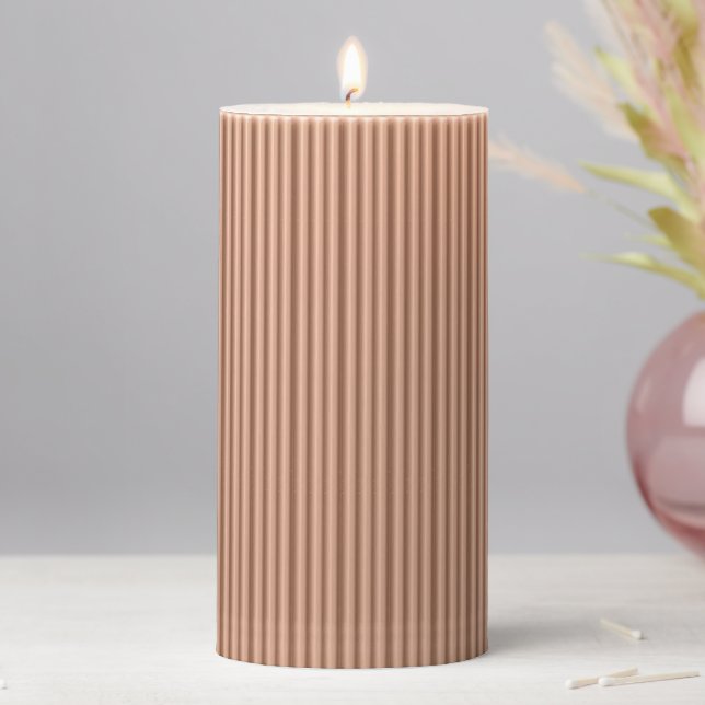 Elegant Brown Ribbed Pattern Pillar Candle 3x6 (In Situ)