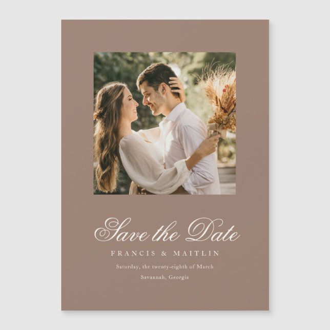 Elegant Brown Romantic Photo Wedding Save the Date (Front)