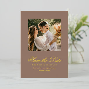 Elegant Brown Romantic Photo Wedding Save the Date Foil Invitation