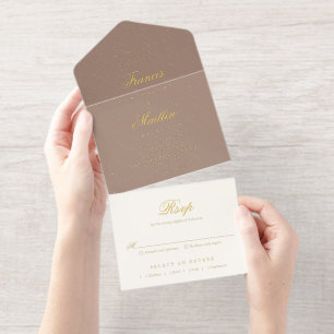 Elegant Brown Romantic Wedding All In One Invitation