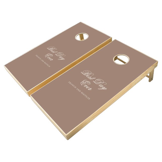 Elegant Brown Romantic Wedding Cornhole Set (Angled)