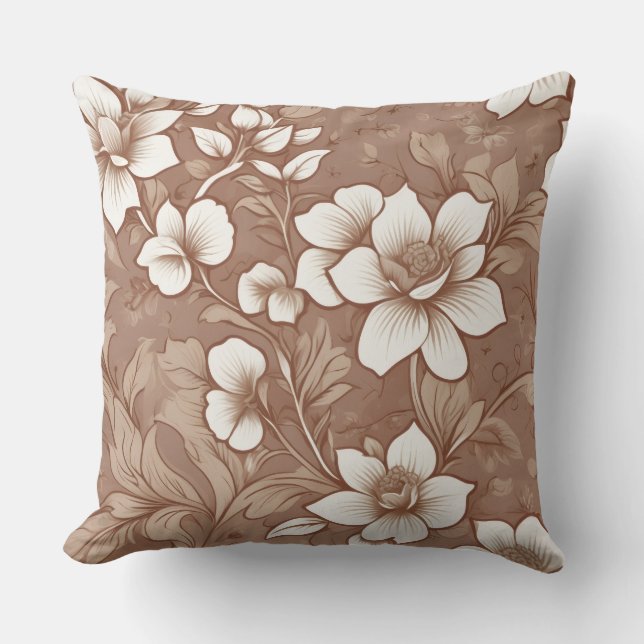Elegant Brown Rose Pattern Throw Pillow (Front)