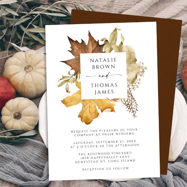 Elegant Brown Rustic Autumn Leaves Fall Wedding Invitation (Creator Uploaded)