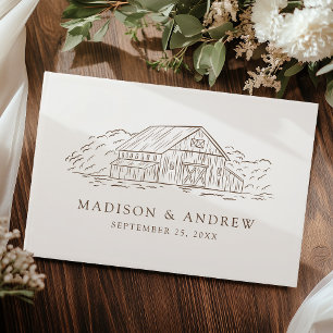 Elegant Brown Rustic Barn Photo Wedding Guest Book