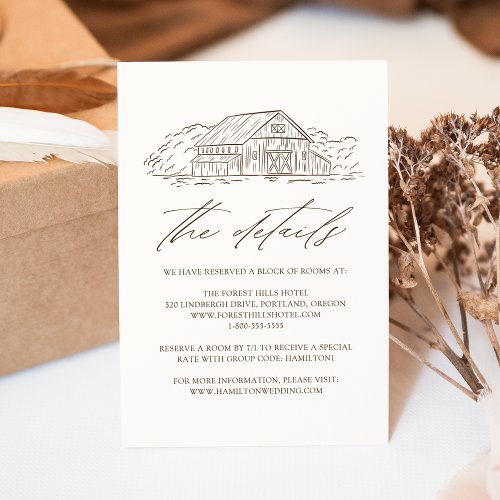 Elegant Brown Rustic Barn Wedding Details Enclosure Card