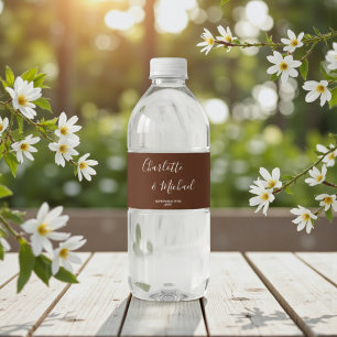 Elegant Brown Script Minimalist Wedding Water Bottle Label