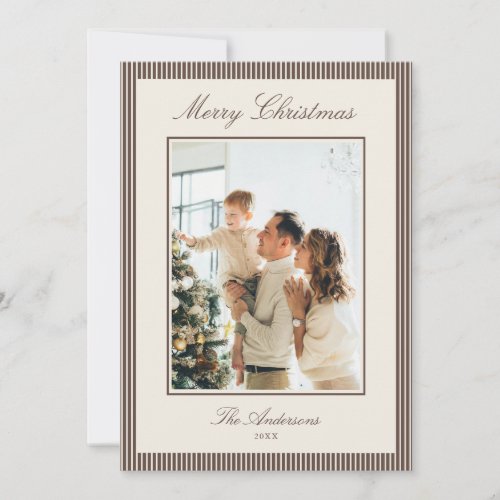 Elegant Brown Stripes Christmas Photo Holiday Card