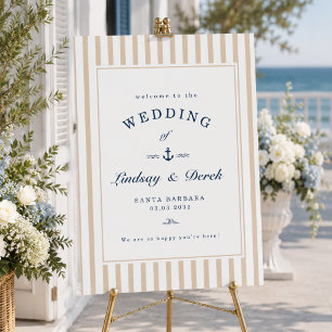Elegant Brown Stripes Coastal Nautical Wedding Foam Board