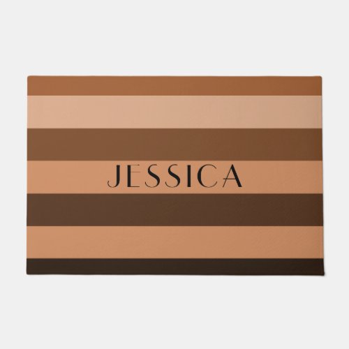 Elegant Brown Stripes Name Doormat