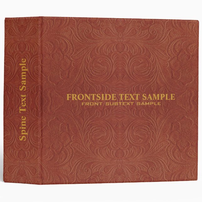 Elegant Brown Suede Leather Look Embossed Flowers 3 Ring Binder (Front/Spine)