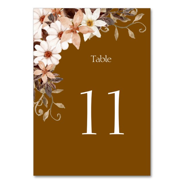 Elegant Brown Table Number Card (Front)