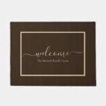 Elegant brown taupe script family name welcome  doormat