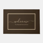 Elegant brown taupe script family name welcome  doormat