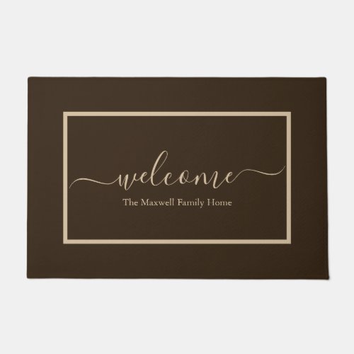 Elegant brown taupe script family name welcome  doormat