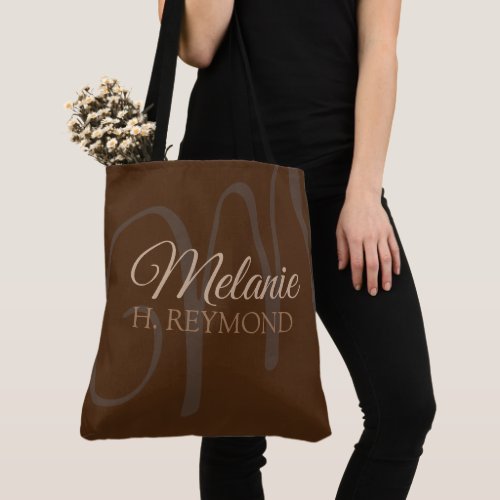 Elegant Brown Tote Bag with her Name and Initial