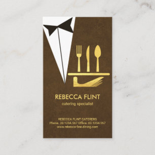 Elegant Brown Tuxedo Serving Plate Cutlery Business Card