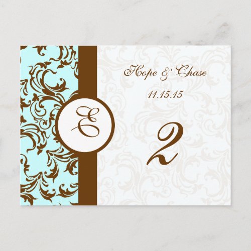 Elegant Brown Vintage Damask on Light Aqua Blue Postcard