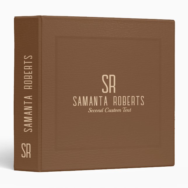 Elegant Brown Vintage Faux Leather 3 Ring Binder (Front/Spine)