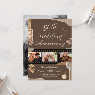 Elegant Brown Vintage Floral Wedding Anniversary Invitation