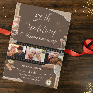 Elegant Brown Vintage Floral Wedding Anniversary Invitation