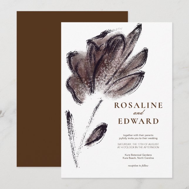 Elegant Brown Watercolor Floral Wedding Invitation (Front/Back)