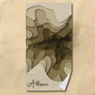 Elegant Brown Wavy Lines Personalized Summer Beach Towel