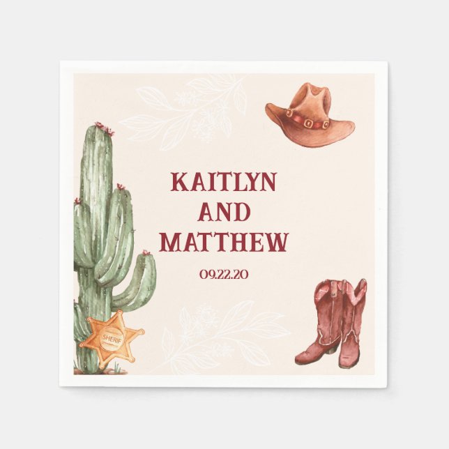 Elegant brown western rustic wedding napkins (Front)