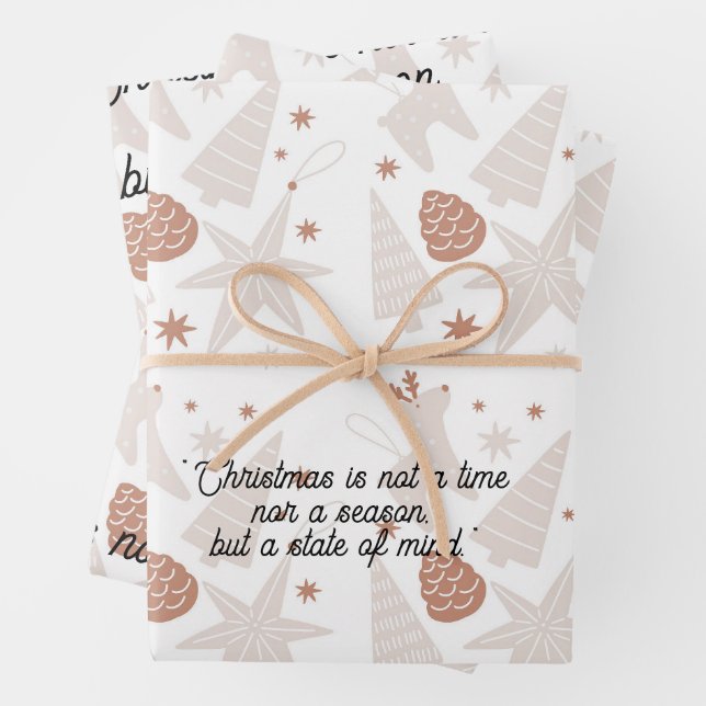 Elegant Brown & White Christmas Wrapping Paper (In situ)