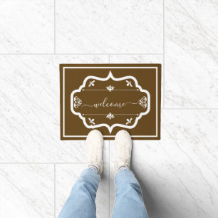 Elegant Brown White Custom Decorated welcome Doormat