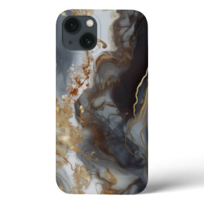 Elegant Brown White Gray Marble Golden Veins iPhone 13 Case