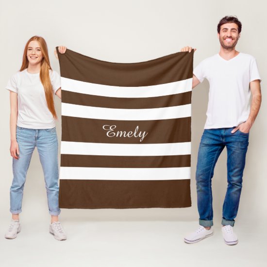 Elegant Brown White Stripes Pattern Name Fleece Blanket