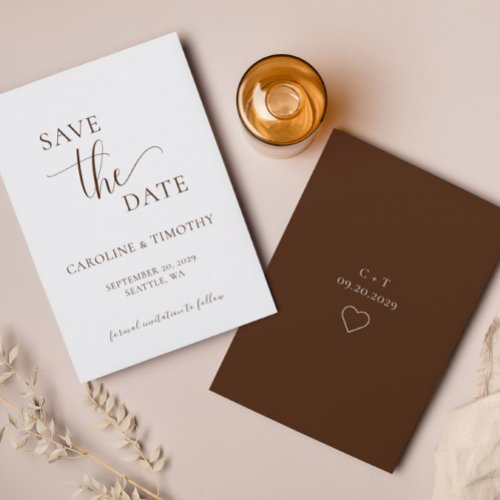 Elegant Brown White Wedding Save The Date Card