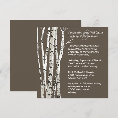 Elegant Brown with Birch Trees Wedding Invitation