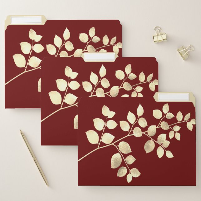 Elegant brown with golden leaves file folder (Set)