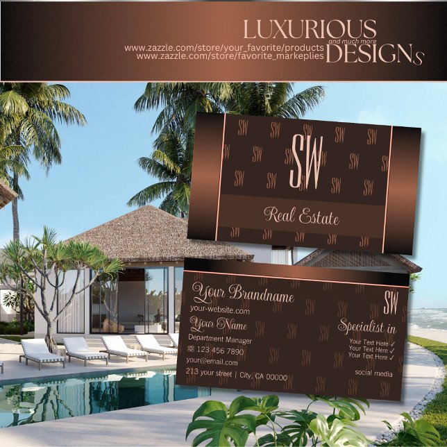 Elegant Brown with Initials Pattern Professional Business Card (Creator Uploaded)