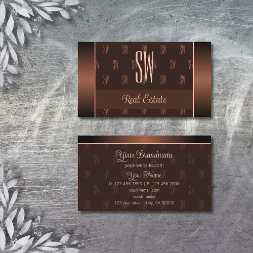 Elegant Brown with Monogram Pattern Professional Business Card